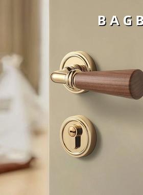 BGBA锁中复古室内卧室KDQ磁静音房门家用木门吸门把手式风胡桃木