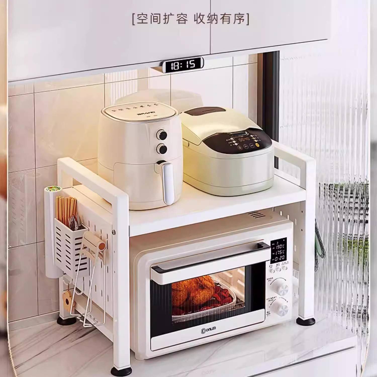 物家用储微波架IVL炉烤箱收架伸缩厨纳房置物架台面双层子多功能