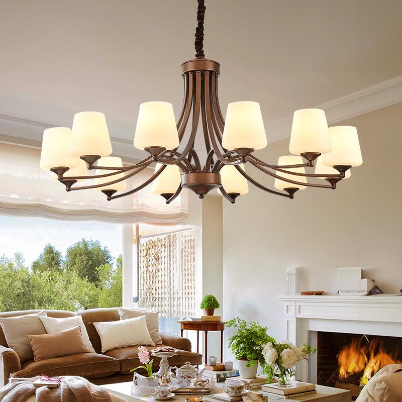 美式吊灯客厅复餐厅卧室法灯饰乡村古风约铁艺玻IZN璃式简大气灯
