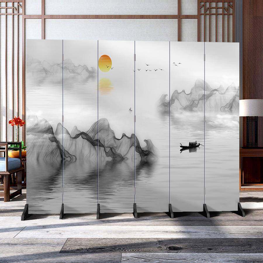 新断中式易山水屏风隔墙客厅折叠移动办公室内简卧遮室挡现JRC代
