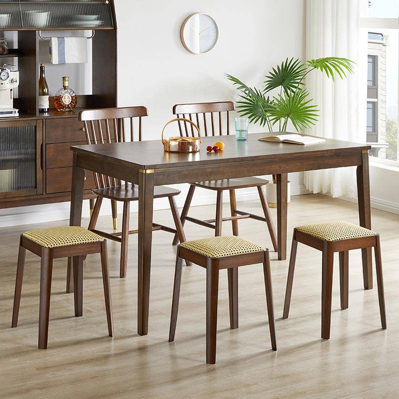 实木藤编凳子GRS家用约可透叠放中古方凳餐桌板备用气餐凳简凳高