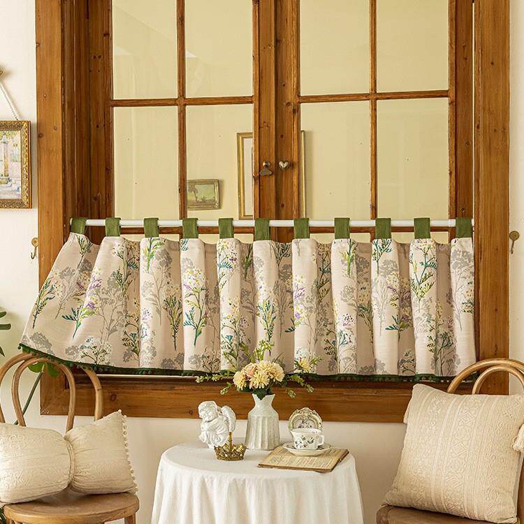 美式乡村短田园法式碎花布透艺窗帘布透光不CSG人免打孔帘魔术贴