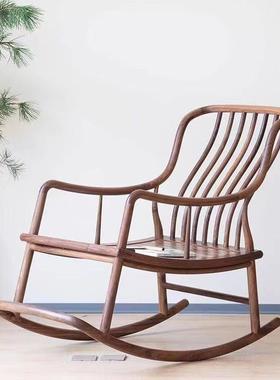 新中式实木IIK摇摇椅睡老木单人躺椅小型阳台榆客厅休闲实木午家