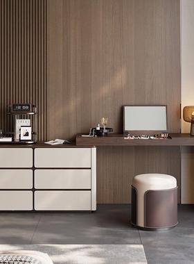 全实木家用梳妆台梳翻妆主卧马鞍皮饰桌面转镜实用端书87412桌高