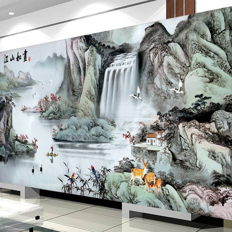 江山如画十字绣2024新款线绣客厅大幅山水画满绣风景手工绣自己绣