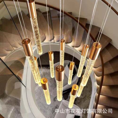 楼梯楼吊灯现代简大气别墅空挑高0203lof约t旋转水晶客厅复中式长