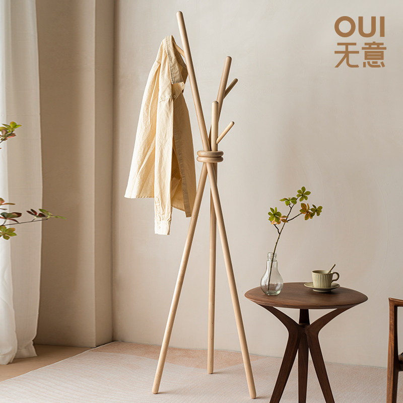 W7实木衣帽架落地衣架卧室客厅木质简约创意挂衣架儿童衣服架子