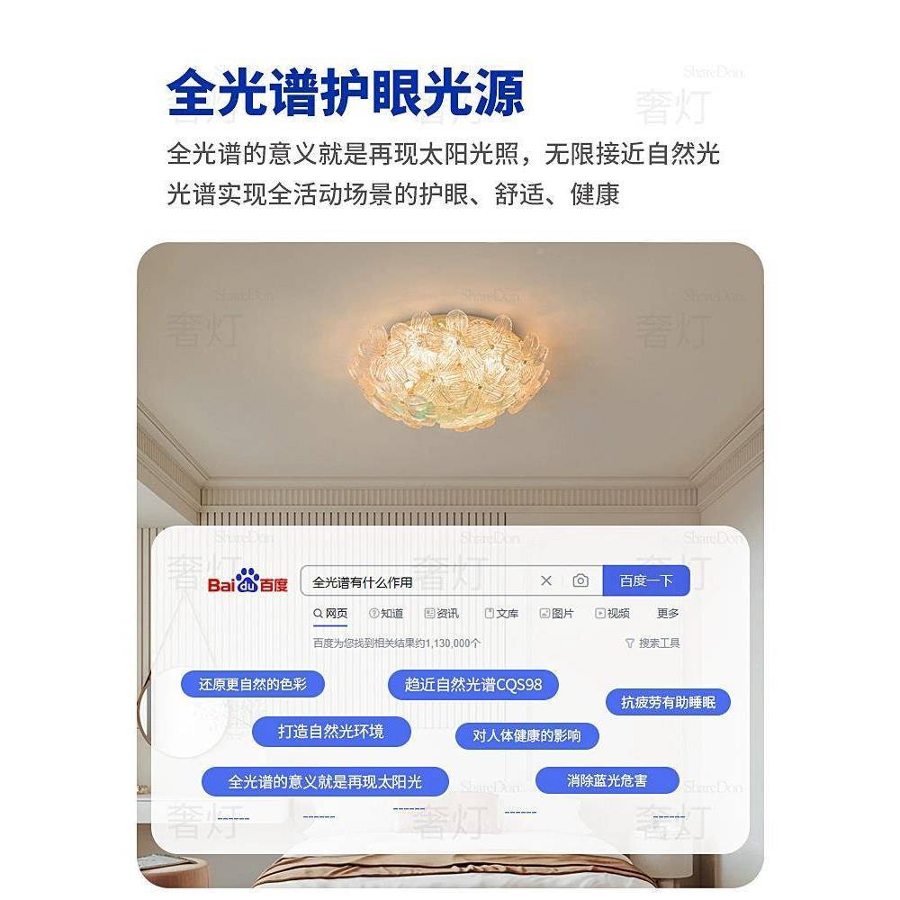 奢灯2卧室灯吸顶灯花房主卧0瓣25新款全CPX光谱护眼间流行法式奶