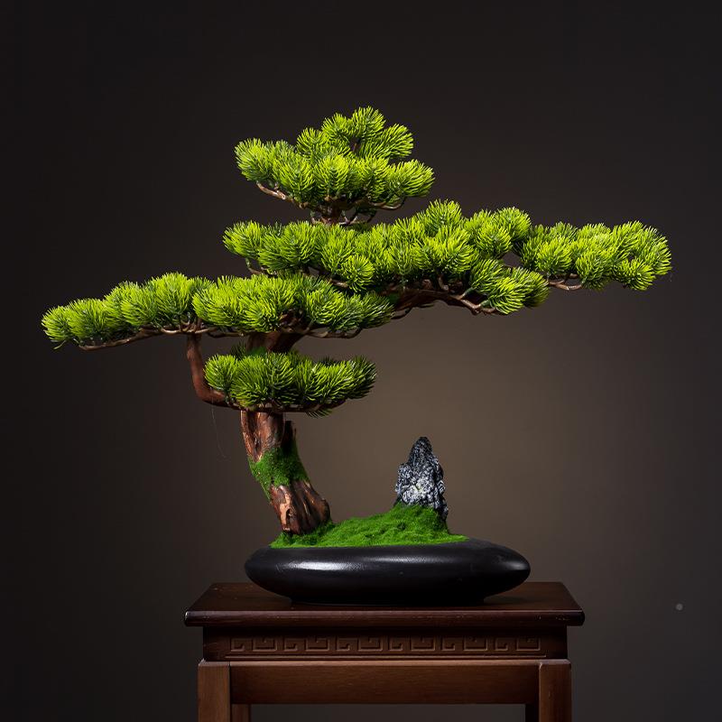 仿真迎客松盆景摆件花居室内客玄厅盆栽假家酒店关桌面装EYT饰品