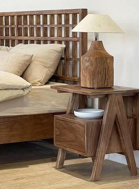 榆木床头柜老客厅式餐木边柜原风民宿实木72014储物柜卧室收美纳