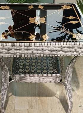 简约阳台小户几外钢藤化玻璃圆形53346桌子茶床头储物桌编家用客