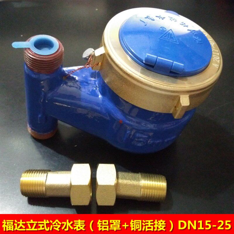 德国品质立式冷水表湿式家用水管铝罩铜活接4分6分1寸R15/20/25mm
