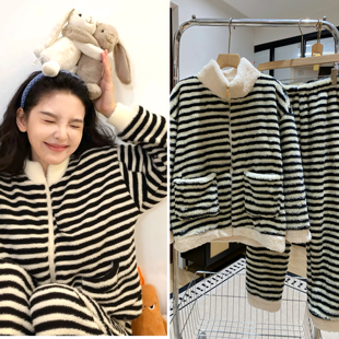 章若楠同款  珊瑚绒 加厚保暖家居服上衣+裤子两件套 71598  1205