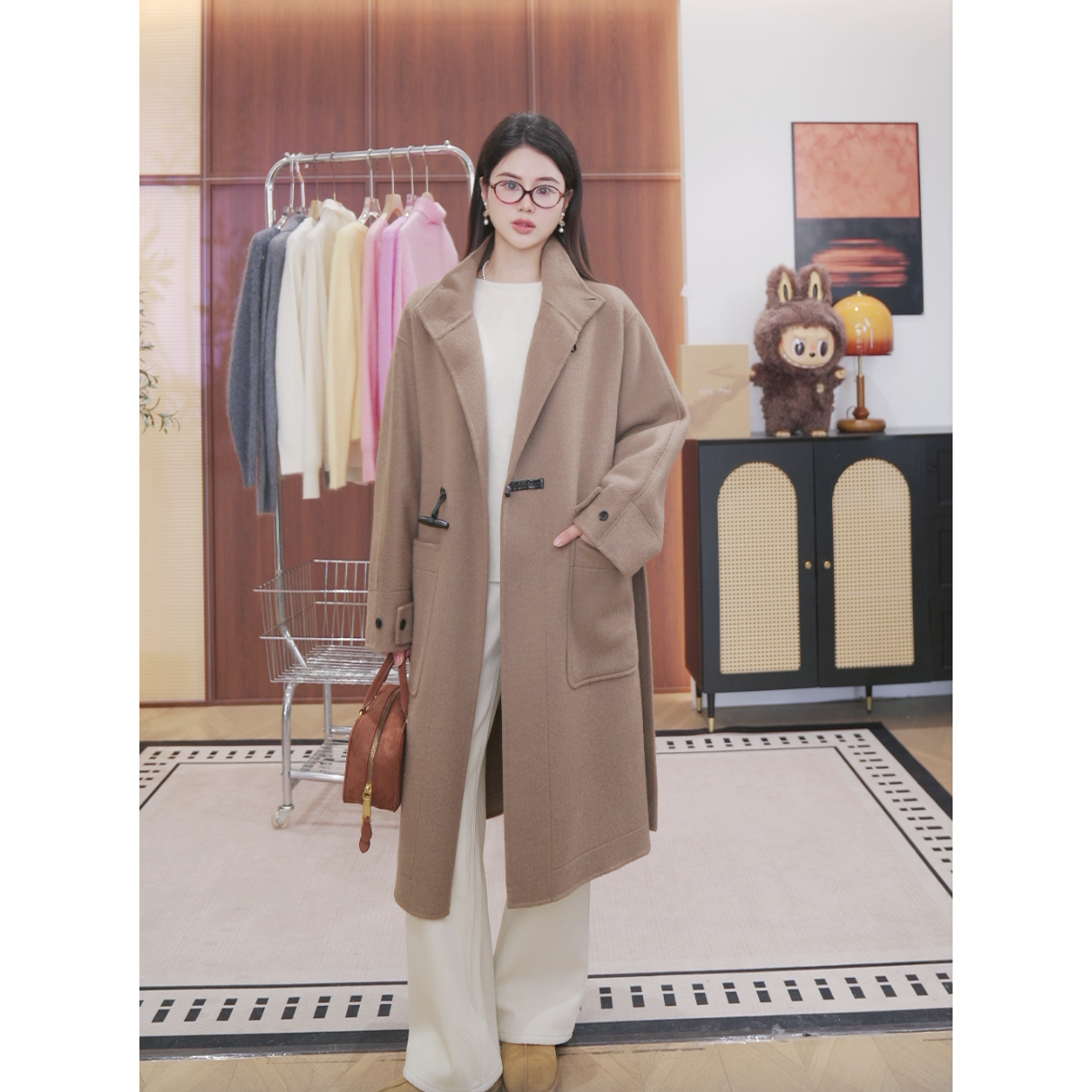 【高端大衣】90支100澳洲超细绵羊毛 浴袍款双面呢 不退换 121888