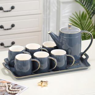 客厅茶具茶壶茶杯水具杯具北欧式 陶瓷轻奢喝水杯子家用套装 带托盘