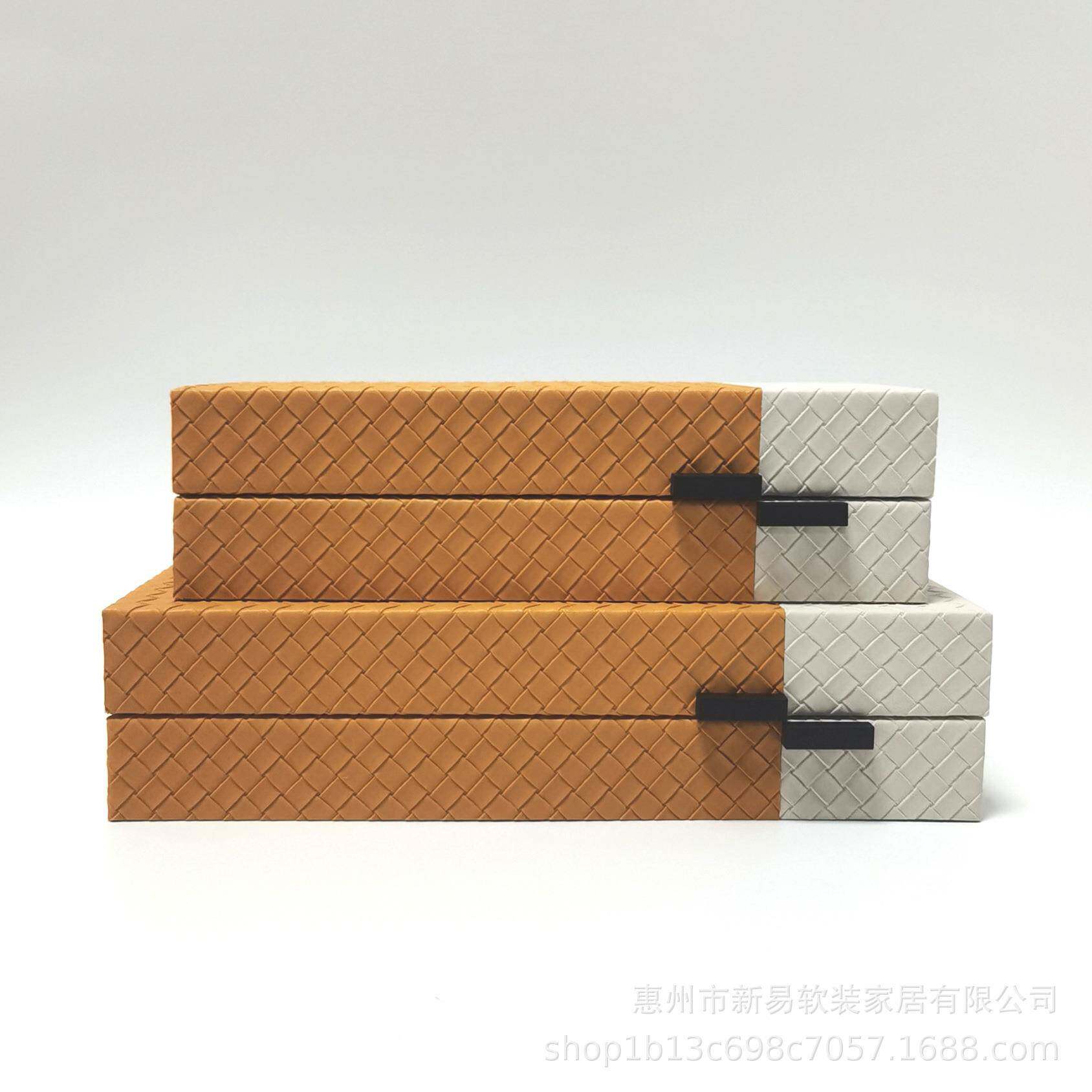工艺品装现代pu拼色妆收纳盒衣帽间XY069梳台样板房创意摆皮件储