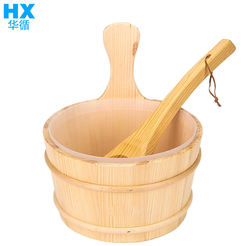 桑拿房木桶木勺内胆配套 干蒸房水桶水瓢盛水内胆 桑拿炉浇水木桶