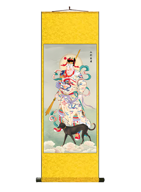 二郎真君 新中式茶楼挂画卷轴字画丝绸壁画
