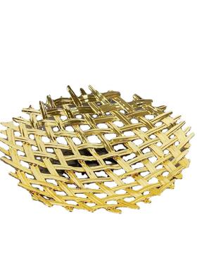 样板间现代家居装饰品金属镂空果盘摆件样板房售楼处客厅收纳