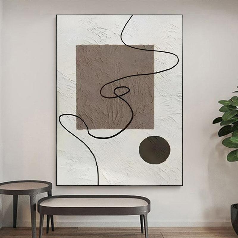 纯手绘油画饰侘艺寂风几何客ESH厅装画抽象线条术玄关餐厅挂画极