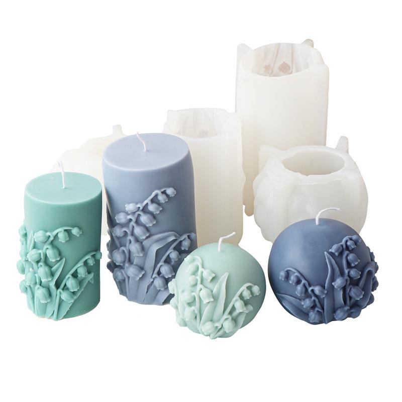 硅圆柱铃兰蜡硅胶铃兰烛模具圆球铃花朵香薰石膏胶兰树厂脂模型家