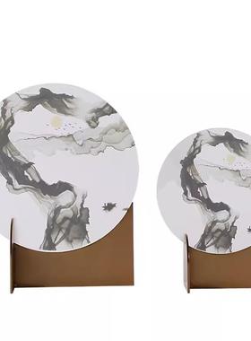 中式金属亚克力水墨装饰摆件新中式样板间客厅柜书房酒柜屏风摆设