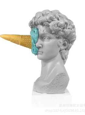 热销冰淇淋砸大卫雕塑欧式现代简约卧室客厅玄关桌面装饰摆件