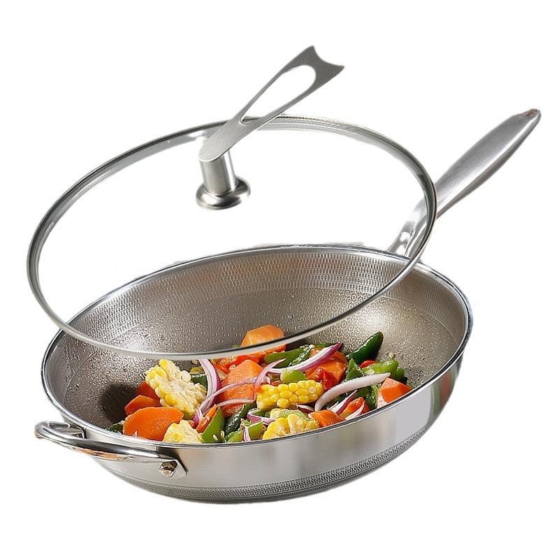 新款不钛盾无涂层粘家锅用炒菜锅有钛不无品牌/电锈钢炒锅磁炉钛