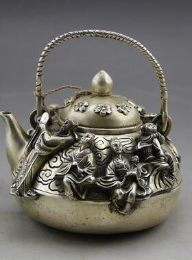 复古白铜铜制手提酒壶茶壶古玩铜器工艺品家居摆件大明宣德年造