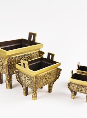 宏达全黄铜大号财福盛鼎办公室玄关四方铜鼎铜器礼品摆件