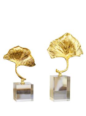 新中式水晶铜银杏摆件创意家居家用客厅装饰玄关装饰品工艺品摆设