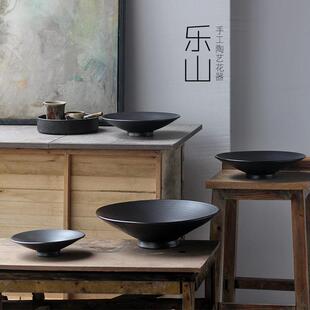 景德镇陶瓷花艺大水盘小源流中式插花花器陶瓷禅意剑山花道器皿