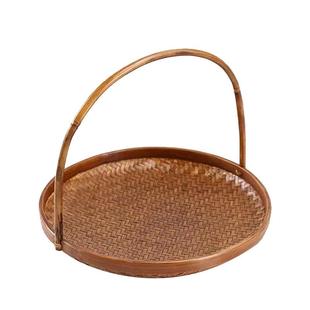 竹编大漆手提竹篮点心篮首饰篮置物篮子竹制摆件装 饰篮竹质托盘子