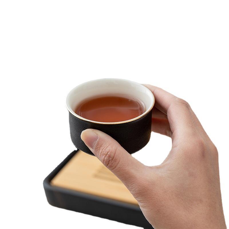 陶功夫茶具套装瓷带黑把茶盘全套家用茶具陶侧壶商务活AL644445动