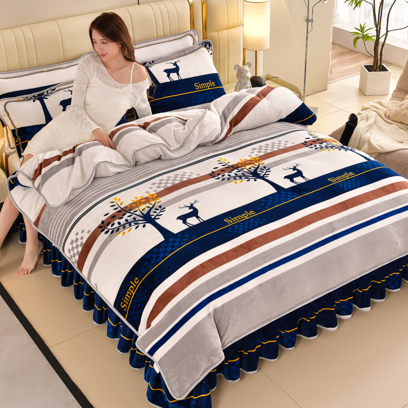 加绒厚法兰绒防静电双面珊瑚绒被套床上牛奶绒四件套2024新款冬季