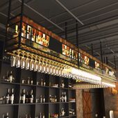 吧台吊柜铁艺高脚杯倒挂架酒架悬挂式 酒吧吊架红酒杯架倒挂置物架