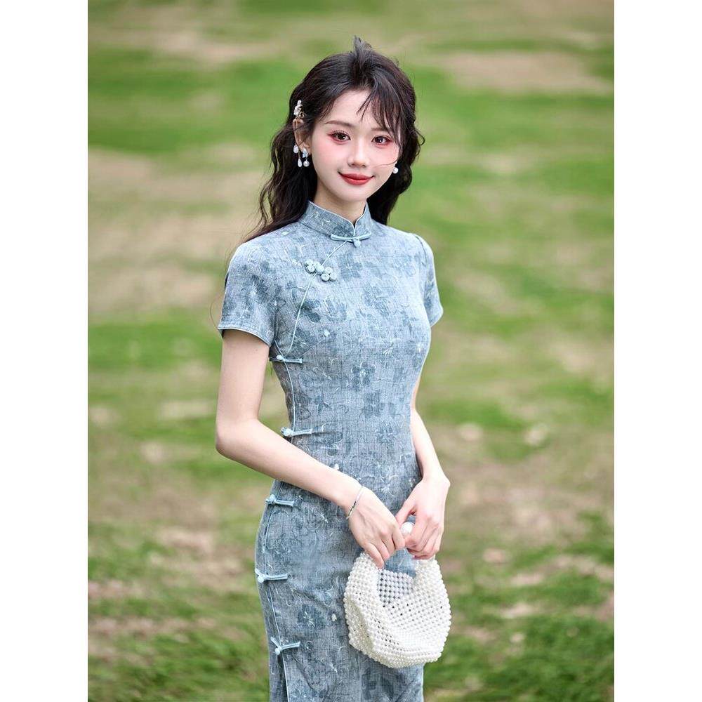灰色苏州旗袍女新中式夏季2025新款江南风覆古改良年轻款日常可穿