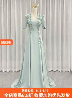 轻奢典雅主持人晚礼服端庄大气民族声乐艺术测试古筝表演服装合唱