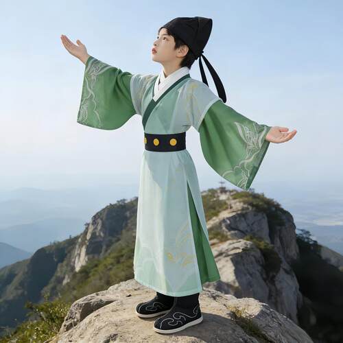 汉服男童唐代李白杜甫服装儿童古装国学服诗歌朗诵唐朝诗人演出服