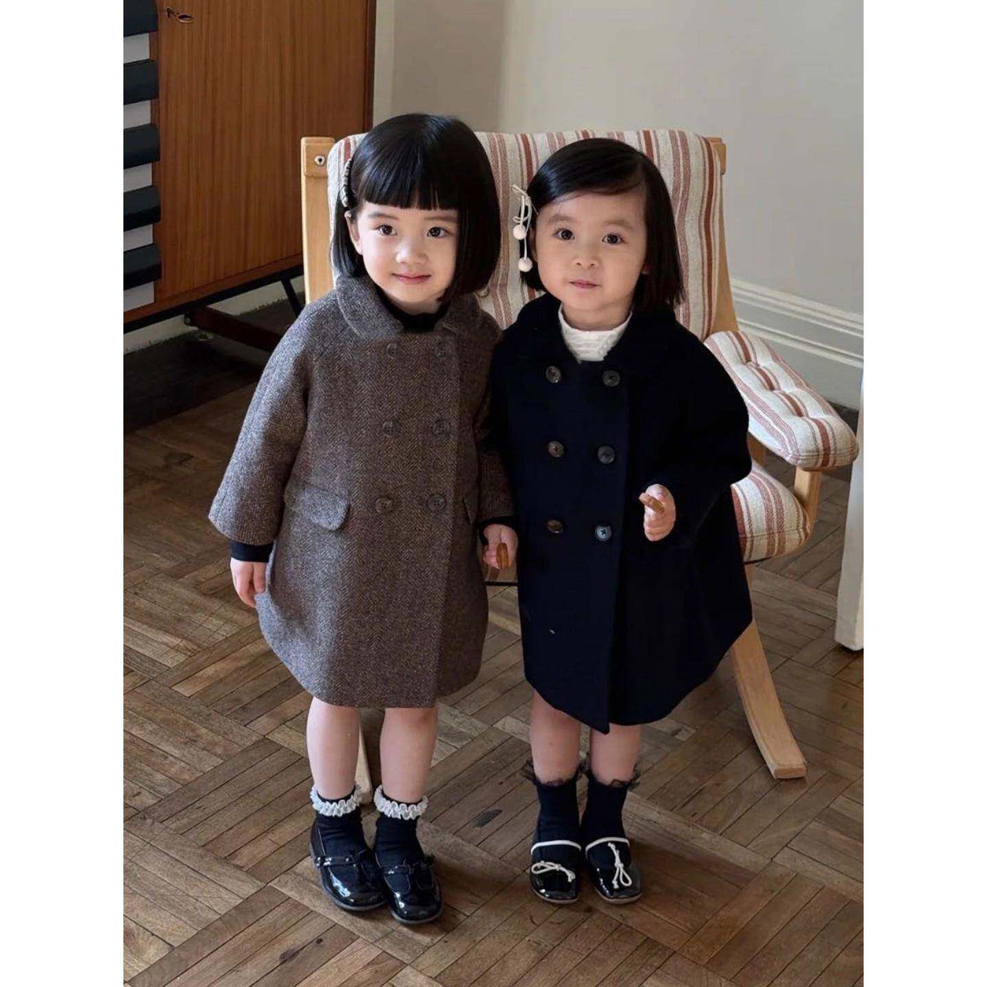 童装女童超好看呢子大衣外套秋冬儿童英伦风中长款女宝宝呢料外套