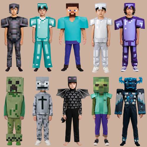 Minecraft我的世界衣服儿童万圣节COSPLAY服装男童女童钻石剑玩具