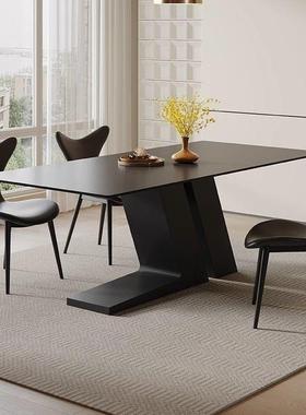 现简约黑色台岩板餐桌椅小组合家用代户型客厅长方形岛奶JXF油风