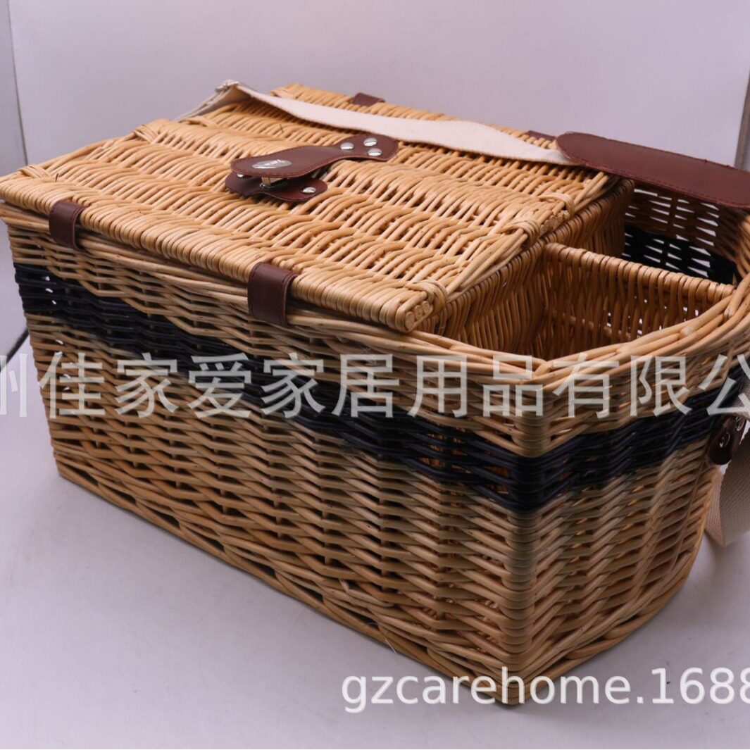 柳条编织带盖野餐露营收纳篮
