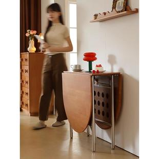 中古实木折叠户合意餐桌JXQ小型设用不锈钢椭圆形桌子可伸缩计家