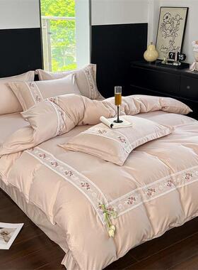 韩版刺绣泡泡四件套花边公主风水棉被套裙款单洗双纱人床床MKK上