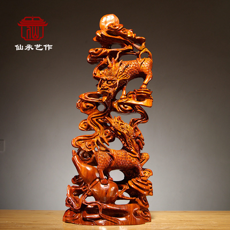 花梨木雕麒麟瑞兽摆件客厅玄关