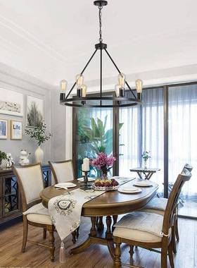 20BK303925新款热客卖家居6头吊灯式乡美村复古业工风厅餐厅