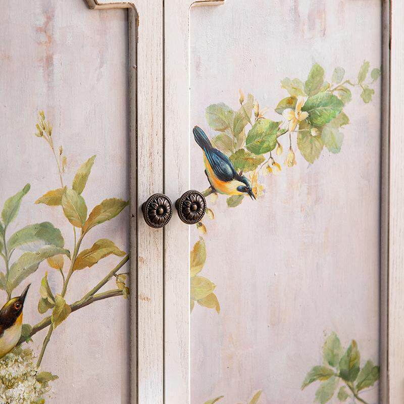 GXQ美式玄家田园彩绘关柜实木复古柜餐边柜客厅双门储物传统艺术