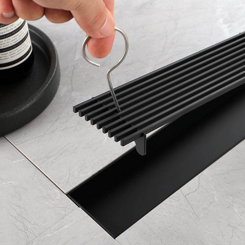 04锈钢长条形黑GIB色欧式卫生不间浴室防臭防反味隐藏式地2漏DL22