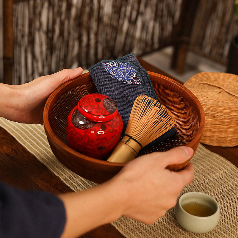 竹益堂竹编手工大漆针线篮果盘